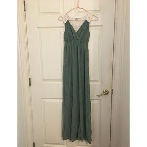 Charlotte Russe- Green Bohemian Maxi Dress with a White Lace Panel